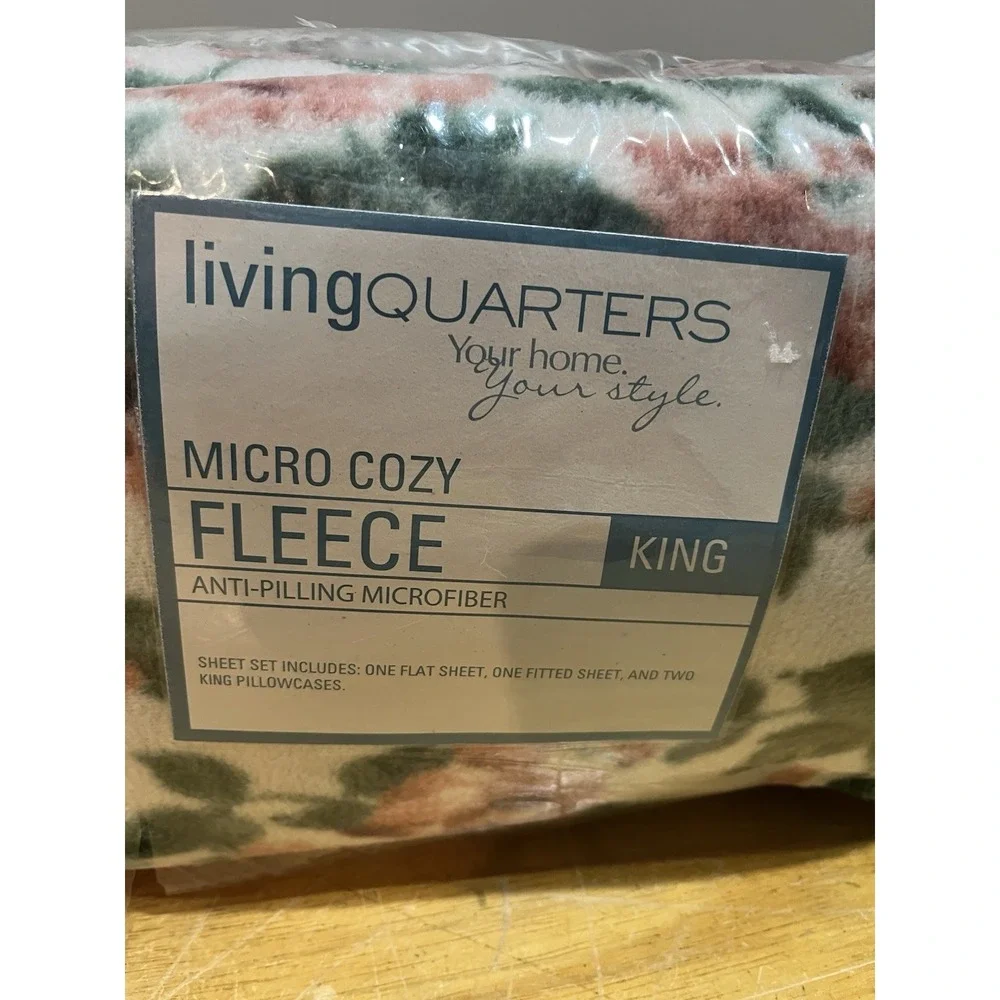 Vtg Living Quarters Rose Floral Fleece King‎ Sheet Set Microfiber Cottagecore